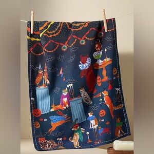 NWT Anthropologie Whimsical Masquerade Animal Halloween Dish Tea Towel